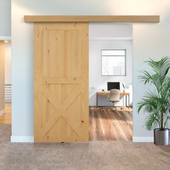 HOMCOM sina cu set de accesorii pentru usi glisante din lemn rustic