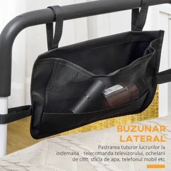 HOMCOM Singura pentru pat, sina de asistenta pentru pat reglabila pe inaltime cu buzunar de depozitare, bara de prindere pentru persoane cu dizabilitati si seniori, alb