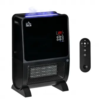 HOMCOM Soba Electrica cu Umidificator, Lumina LED in 3 culori, Temporizator si Telecomanda