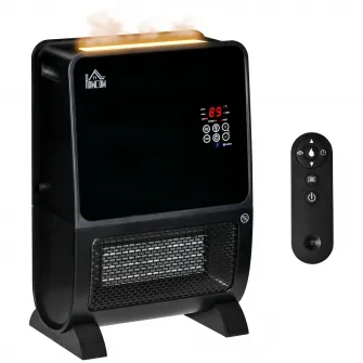 HOMCOM Soba Electrica cu Umidificator, Lumina LED in 3 culori, Temporizator si Telecomanda