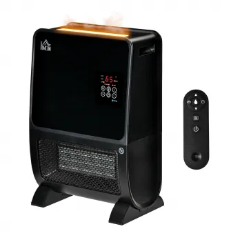 HOMCOM Soba Electrica cu Umidificator, Lumina LED in 3 culori, Temporizator si Telecomanda