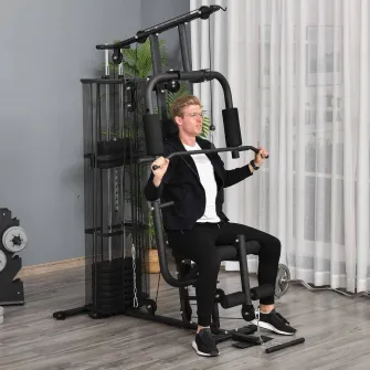 HOMCOM Statie de fitness Multifunctionala pentru Sala si Casa, din Otel 150x110x210cm Negru