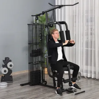 HOMCOM Statie de fitness Multifunctionala pentru Sala si Casa, din Otel 150x110x210cm Negru