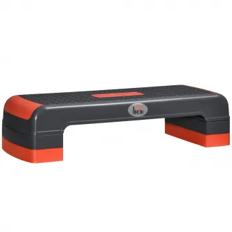 HOMCOM Step Fitness pentru Aerobic, Stepper Reglabil pe 3 Inaltimi 10-15-20cm din Plastic pentru Antrenament Acasa, Negru si Rosu