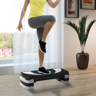 HOMCOM Stepper pentru aerobica reglabil in inaltime 10-15-20 cm, anti-alunecare, Negru si Gri