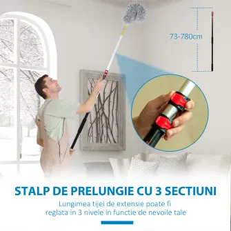 HOMCOM Stergator extensibil cu stalp telescopic 3,5 m/11,5 ft, kit de curatare praf din microfibra cu cap pliabil pentru curatarea ventilatoarelor de tavan inalt, jaluzelelor, panzei de paianjen