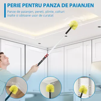 HOMCOM Stergator extensibil cu stalp telescopic 3,5 m/11,5 ft, kit de curatare praf din microfibra cu cap pliabil pentru curatarea ventilatoarelor de tavan inalt, jaluzelelor, panzei de paianjen