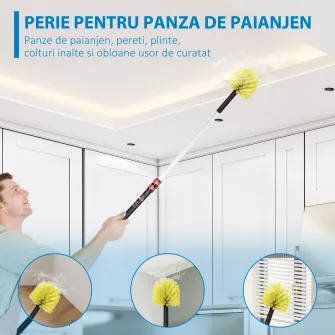 HOMCOM Stergator extensibil cu stalp telescopic 3,5 m/11,5 ft, kit de curatare praf din microfibra cu cap pliabil pentru curatarea ventilatoarelor de tavan inalt, jaluzelelor, panzei de paianjen