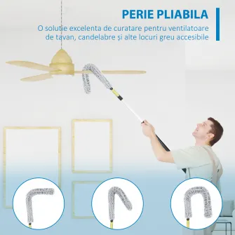 HOMCOM Stergator extensibil cu stalp telescopic 3,5 m/11,5 ft, kit de curatare praf din microfibra cu cap pliabil pentru curatarea ventilatoarelor de tavan inalt, jaluzelelor, panzei de paianjen