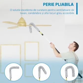 HOMCOM Stergator extensibil cu stalp telescopic 3,5 m/11,5 ft, kit de curatare praf din microfibra cu cap pliabil pentru curatarea ventilatoarelor de tavan inalt, jaluzelelor, panzei de paianjen