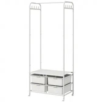 HOMCOM Suport cu Cuier si Suport pentru Pantofi cu 4 Cosuri, Cuier pentru Intrare din Otel si Plastic cu 8 Manere, 63x37x153 cm, Alb