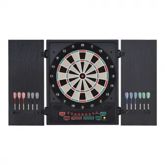 HOMCOM Tabla de Darts Electronica cu 6 Display-uri, Tabla de Darts Profesionala cu 12 Sageti Incluse si 27 de Moduri de Joc, 51x6.5x57cm, Negru