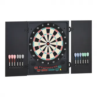 HOMCOM Tabla de Darts Electronica cu 6 Display-uri, Tabla de Darts Profesionala cu 12 Sageti Incluse si 27 de Moduri de Joc, 51x6.5x57cm, Negru