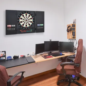 HOMCOM Tabla de Darts Electronica cu 6 Display-uri, Tabla de Darts Profesionala cu 12 Sageti Incluse si 27 de Moduri de Joc, 51x6.5x57cm, Negru