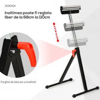 HOMCOM trepied cu Role si Inaltime Reglabila din Metal, Design Pliabil care Economiseste Spatiu cu Rulmenti cu Bila, 44x50x68-110 cm, Negru si Argintiu
