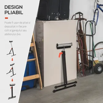 HOMCOM trepied cu Role si Inaltime Reglabila din Metal, Design Pliabil care Economiseste Spatiu cu Rulmenti cu Bila, 44x50x68-110 cm, Negru si Argintiu