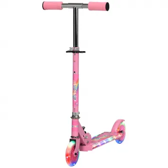 HOMCOM Trotineta pentru copii cu lumini, muzica, inaltime reglabila, cadru pliabil, roti LED, pentru 3-7 ani, roz