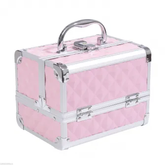 HOMCOM Trusa Machiaj  Profesionala, Beauty Case pentru Make Up cu Profile din Aluminiu, Maner si Tava in Consola, 20x15x15cm, Roz