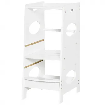 HOMCOM Turn Montessori pentru Copii, Turn de invatare cu Inaltime Reglabila din MDF, 40x50x90cm, Alb