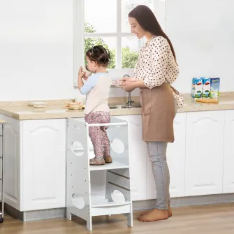 HOMCOM Turn Montessori pentru Copii, Turn de invatare cu Inaltime Reglabila din MDF, 40x50x90cm, Alb