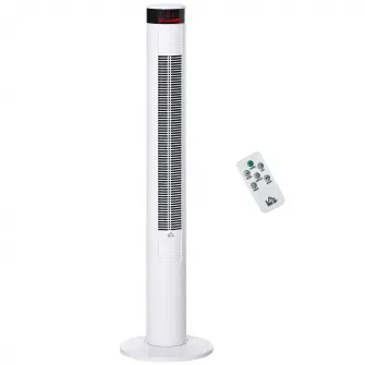 HOMCOM Ventilator Coloana cu 3 Viteze si 4 Moduri, Timer de12h, Panou LED si Telecomanda, Alb