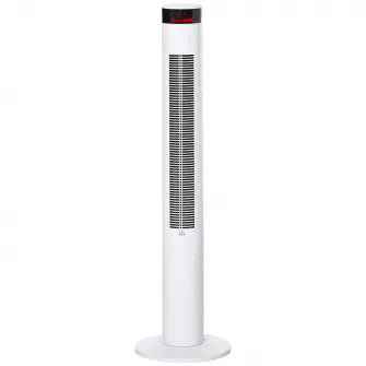 HOMCOM Ventilator Coloana cu 3 Viteze si 4 Moduri, Timer de12h, Panou LED si Telecomanda, Alb