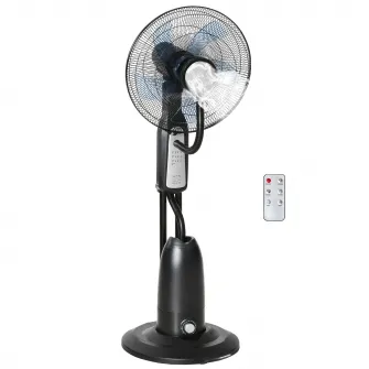 Homcom Ventilator Oscilant Reglabil cu Nebulizator 3 moduri si cronometru , Ф44.5x120cm Negru