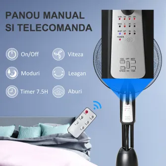 Homcom Ventilator Oscilant Reglabil cu Nebulizator 3 moduri si cronometru , Ф44.5x120cm Negru