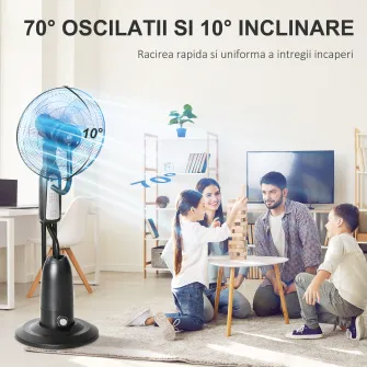 Homcom Ventilator Oscilant Reglabil cu Nebulizator 3 moduri si cronometru , Ф44.5x120cm Negru