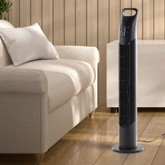 Homcom Ventilator Reglabil Oscilant cu 3 niveluri de viteza si Telecomanda de control de la distanta, Ф18x78.5cm Negru