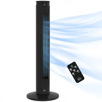 HOMCOM Ventilator Turn, Ventilator Electric de Racire cu Telecomanda, Temporizator de 12 ore, Mod Repaus, 3 Viteze, Ventilator Oscilant pentru Acasa