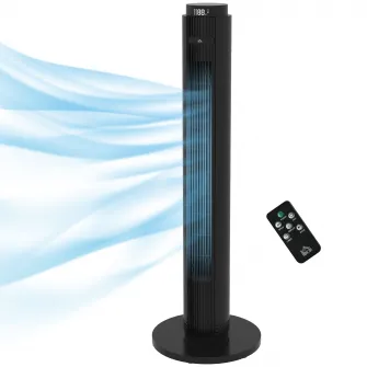 HOMCOM Ventilator Turn, Ventilator Electric de Racire cu Telecomanda, Temporizator de 12 ore, Mod Repaus, 3 Viteze, Ventilator Oscilant pentru Acasa