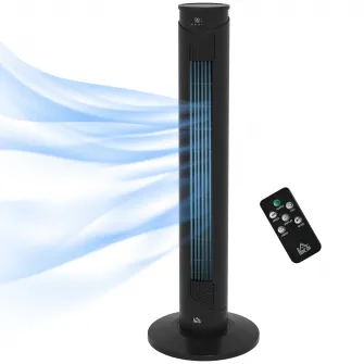 HOMCOM Ventilator Turn, Ventilator Electric de Racire cu Telecomanda, Temporizator de 12 ore, Mod Repaus, 3 Viteze, Ventilator Oscilant pentru Acasa