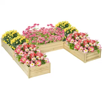 Jardiniera de Exterior 5 Piese modulare cu Fund Deschis din Lemn de Brad, 230x230x28 cm, culoare Lemn natur