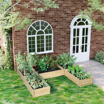 Jardiniera de Exterior 5 Piese modulare cu Fund Deschis din Lemn de Brad, 230x230x28 cm, culoare Lemn natur