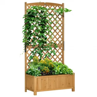 Jardiniera de exterior din lemn de brad cu design verticatl inaltat, 90x45x180 cm, Galben
