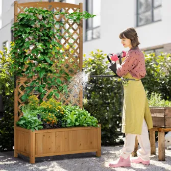 Jardiniera de exterior din lemn de brad cu design verticatl inaltat, 90x45x180 cm, Galben