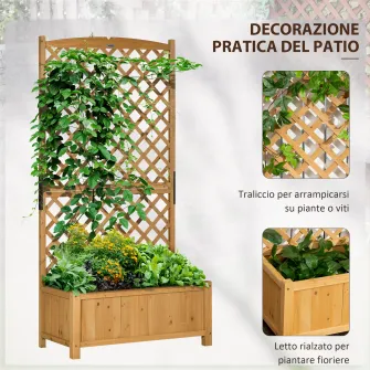 Jardiniera de exterior din lemn de brad cu design verticatl inaltat, 90x45x180 cm, Galben