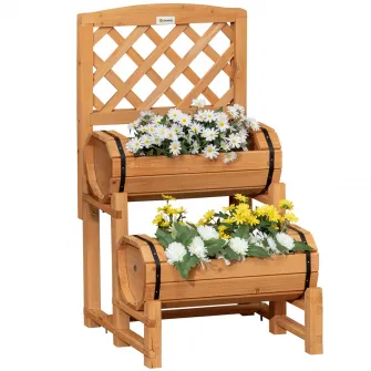Jardiniera de exterior, Outsunny, Lemn, 45x45x80 cm, Maro