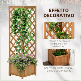 Jardiniera de gradina din lemn de brad maro cu grila pentru plante cataratoare, 40x40x145cm