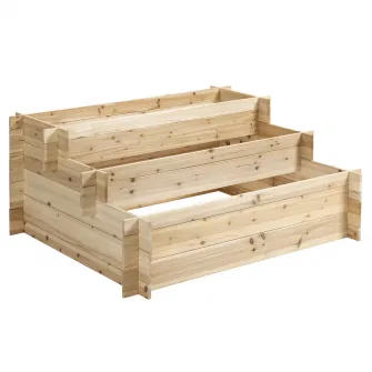 Jardiniera de gradina Outsunny, 120x100x54 cm, 3 niveluri, Fara baza, Lemn molid, Natur