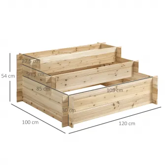 Jardiniera de gradina Outsunny, 120x100x54 cm, 3 niveluri, Fara baza, Lemn molid, Natur