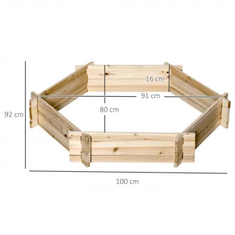 Jardiniera gradina Outsunny, 100x92x16 cm, Fara baza, Hexagon, Lemn molid, Natur