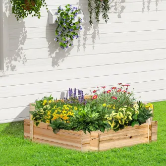 Jardiniera gradina Outsunny, 100x92x16 cm, Fara baza, Hexagon, Lemn molid, Natur