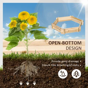 Jardiniera gradina Outsunny, 100x92x16 cm, Fara baza, Hexagon, Lemn molid, Natur