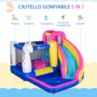 Joc Gonflabil cu Tobogan, Piscina si Cos de Baschet pentru 3 copii, Outsunny, 345x300x210 cm, Multicolor