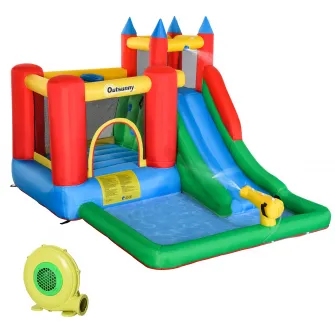 Joc Gonflabil cu Tobogan, Trambulina si Piscina pentru 4 copii, Outsunny, 330x245x215cm, Multicolor