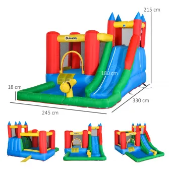 Joc Gonflabil cu Tobogan, Trambulina si Piscina pentru 4 copii, Outsunny, 330x245x215cm, Multicolor