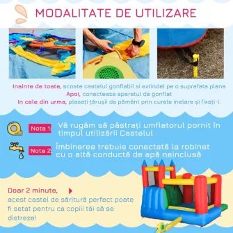 Joc Gonflabil cu Tobogan, Trambulina si Piscina pentru 4 copii, Outsunny, 330x245x215cm, Multicolor