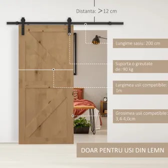 Kit sina pentru usi glisante, 200x4x0.6 cm, negru, HOMCOM